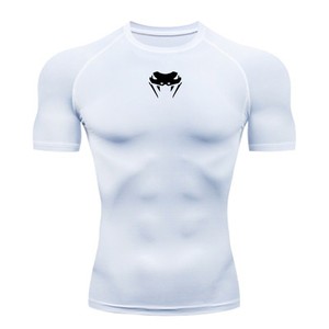 Camisetas de compresión deportivas <span class=keywords><strong>Elite</strong></span> de manga corta ajustadas para hombre con diseño de cabeza de serpiente, cuello redondo y tela opaca para realce muscular. - Product Image 4