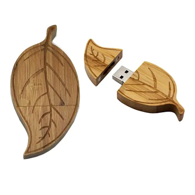 Wooden Leaf USB Flash Drive 2.0 1GB 2GB 4GB Customized Wood Box Memory Stick 8GB 16GB Pendrive 32GB 64GB Engrave