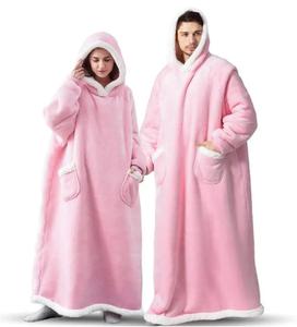 <span class=keywords><strong>Couverture</strong></span> Polaire Longue en Flanelle à Carreaux pour l'Hiver, Robe Peignoir à Capuche, <span class=keywords><strong>Pull</strong></span> <span class=keywords><strong>Couverture</strong></span> Douillet - Product Image 1