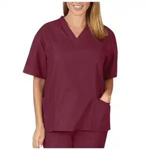 Camicia Casual con scollo a v uniforme traspirante salone di bellezza abbigliamento uniforme da laboratorio abito da donna Scrub Top