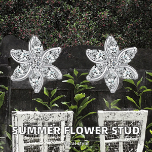 Pendientes de Moissanita para Mujer LUOTEEM, Diseño de Flor de Verano, Latón Chapado en Oro Rosa, Venta al por Mayor, Envío Gratis - Product Image 3