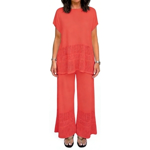 Conjunto de 2 Piezas de Punto para Mujer, Top Holgado de Manga Corta y Pantalones Anchos, Ropa Casual a la Moda, Tallas Grandes - Product Image 4