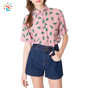 Blusa de Mujer Estilo Y2K con Cuello Peter Pan, Estampado de Cactus, <span class=keywords><strong>Manga</strong></span> <span class=keywords><strong>Corta</strong></span>, Bordado y Decoración Tie Dye - Product Image 1