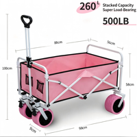 Chariot de Vendeur Ambulant Pliable en Acier Carbone Rose, Étanche et Réglable en Hauteur, Chariot de Camping Portable avec Plateau pour Extérieur