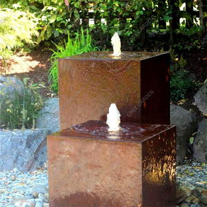 Cube Corten Steel fait à la main fontaine de jardin au sol nappe phréatique couleur rouille naturelle avec des caractéristiques d'eau pour une utilisation en intérieur - Product Image 2