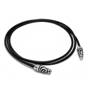 <b>Black</b> Woven Linen Waxed <b>Rope</b> <b>Necklace</b> For Men LS 002 Geometric Design Diamond Pattern 85cm Length - Product Image 5