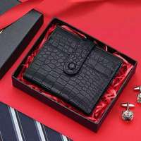 Dompet Kartu Kredit dan ID Kulit Sapi Asli Bertekstur Buaya Tipis, Warna-warni Macaroon, Penutup Tombol Tekan