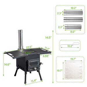 Modern Powder Coated Metal Outdoor Barbecue Charcoal Grill Folding Portable Black Camping Wood <b>Stove</b> with Chimney - Product Image 2