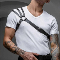 Harness Pria Kulit PU Harness Dada Pria Gay Bondage Kulit Hitam Aksesoris Pria Erotis Bagian Atas Tubuh