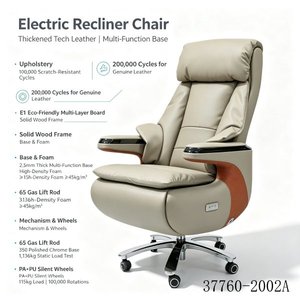 Ergonomic Executive <b>Office</b> <b>Chair</b> PU/Cowhide Leather Chrome Base Adjustable Armrest Swivel <b>Recliner</b> 37760-2002A - Product Image 2