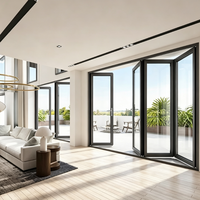 Porte accordéon moderne en alliage d'aluminium noir et verre, pliante, multi-lames, pour intérieur, cloison de séparation, vente en gros, sur mesure
