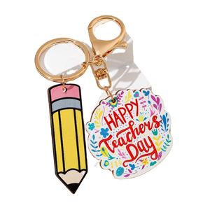 Vendita calda creativo ciondolo giorno dell'insegnante <span class=keywords><strong>regalo</strong></span> di moda libro di matite arcobaleno in legno portachiavi - Product Image 1