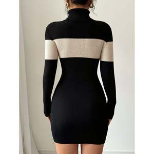 Colorblock Turtleneck Knit Mini <b>Dress</b> Black Women's Sweater <b>Dress</b> - Product Image 6