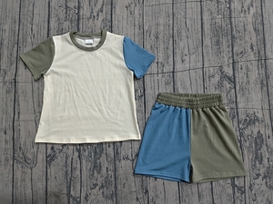 BSSO1922 rts Boutique Conjunto de ropa con estampado de béisbol azul para bebé, conjunto de verano al por mayor, conjunto de manga corta - Product Image 6