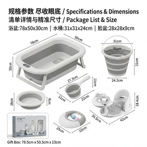 Baby Guard Town <b>Foldable</b> Baby Bathtub Set With Accessories Food Grade Plastic Safe For Infant <b>Bathing</b> - Product Image 5