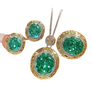 Conjunto de Joyería de Circonia Cúbica con Corte Ovalado de 15*18-10*12mm, 9 Piezas en Tendencia, Anillos, Collar y Aretes Chapados en Oro de Cobre 2026 para Mujer - Product Image 2