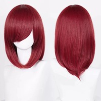 Wig Cosplay Anime Dasar Sedang 40Cm, Wig Rambut Sintetis Tahan Panas, Pirang Hitam Putih Merah Merah Muda Hijau Coklat Emas Biru