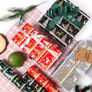 Christmas Gift <b>Wrapping</b> Brush Gold <b>White</b> Kraft <b>Paper</b> Wrap Packaging Roll 43*300 cm - Product Image 5