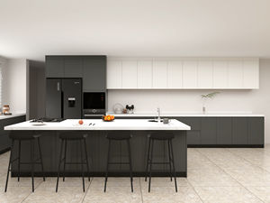 Muebles de Cocina Modernos, Juego de Muebles de Cocina de Estilo Plano, Muebles de Cocina Modulares Pequeños de Madera Negra con Isla - Product Image 3