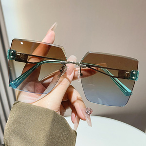 Frameless Cut <b>Edge</b> Sunglasses Resin Lens UV Protection Women Korean Style Box Shape <b>Plastic</b> Frame - Product Image 2