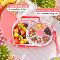 Boîte à lunch pour enfants avec plateau à collations rotatif, poignée de transport et sangle de poignet, grande taille, rose corail