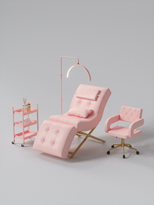 Luxury Pink Lash <b>Bed</b> <b>Set</b> with Half Moon LED Lamp Rolling Cart & Stool for Eyelash Extension Salon - Product Image 1