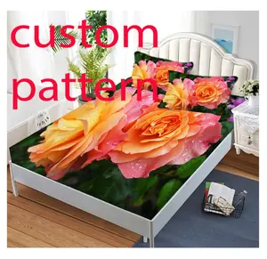 3D Digital printing Rose 3d digital printing design fitted sheets set 3pcs hot sale products mattress covers