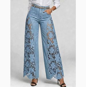 <span class=keywords><strong>Pantaloni</strong></span> a <span class=keywords><strong>Vita</strong></span> <span class=keywords><strong>Alta</strong></span> e Gamba Larga per <span class=keywords><strong>Donna</strong></span>, Moda Primavera-Estate 2026, Jeans in Denim con Pizzo - Product Image 3