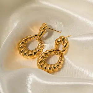 Perhiasan trendi anting-anting Juntai tali geometris baja tahan karat anting-anting menjuntai lipat klip kertas rantai pesona anting-anting Hoop untuk wanita