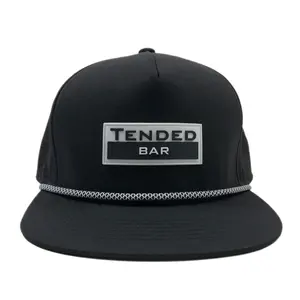 OEM Fashion Black Men Flat Brim Polyester Laser Cut Hole Sport Baseball Cap Custom Rubber Pvc Patch Logo Waterproof Snapback Hat