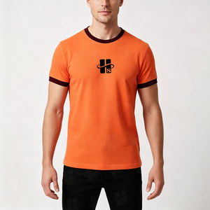 T-shirt d'été personnalisé de haute qualité en coton 100% avec broderie, coupe classique, style basique pour homme, respirant, avec bordure contrastante - Product Image 3