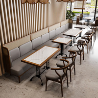 Restaurant asiatique de haute qualité en bois massif rotin cuir canapé cabine salle à manger table en marbre et chaises ensemble de meubles commerciaux