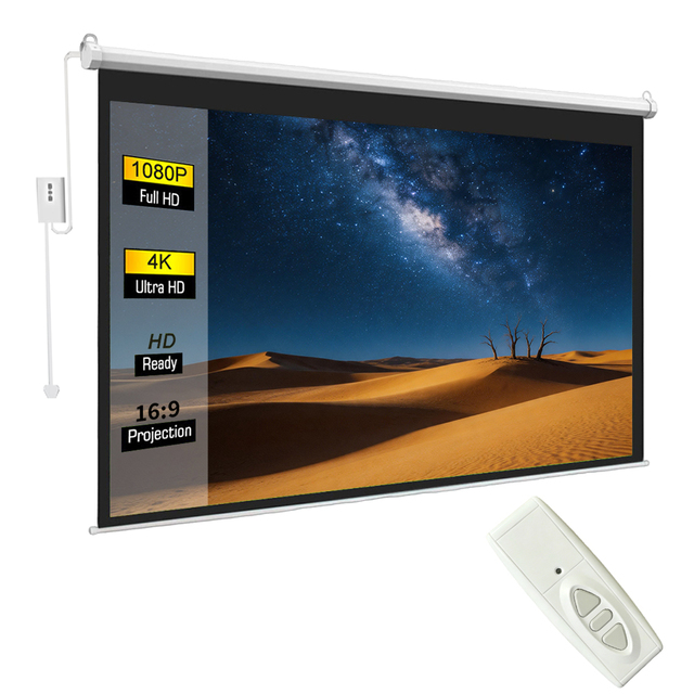 84/100/120/150Inch High Definition Motorized Projection Screen Automatic Remote Control Wall Mount 16:9 HD 3D 4K ALR Screen