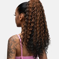 Extensions de cheveux noirs à cordon de serrage de 22 pouces, longues et bouclées, en fibres synthétiques, pour femmes, usage quotidien, Chine (1B)