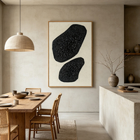 Tableau mural minimaliste village côtier bleu canard impasto fait main déco maison hôtel villa