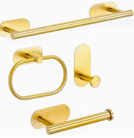 Ensemble d'accessoires autocollants en acier inoxydable de luxe, lot de 1/4/5, pour fixation murale, pour toilettes et salle de bain, comprenant un porte-serviettes