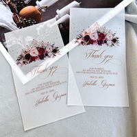 Papel de calco impreso personalizado de lujo Tarjeta de agradecimiento para negocios Papel de acetato de vitela transparente esmerilado para boda