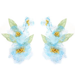 Nuevo tocado Hanfu de estilo chino tradicional, diseño original, hecho a mano, accesorio para el cabello con flores estampadas en caliente en azul degradado. - Product Image 5