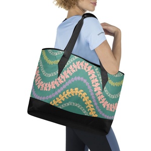 Sac isotherme de courses et de pique-nique à fermeture éclair, imprimé personnalisé motif fleurs de lei hawaïennes, avec bandoulières, capacité 36 canettes - Product Image 6