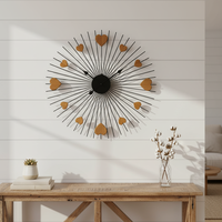 Horloge murale en bois et métal, style campagnard, vente en gros, accent décoratif pour la maison, 70.49*3.18*70.49CM, horloge murale en métal noir, décoration intérieure