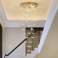 Nouveauté 2021, lustre en cristal arc-en-ciel en acier inoxydable, design papillon, lumière LED dorée de luxe, luminaire suspendu pour villa