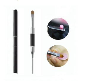 Pousse-ongles et brosse à gel 2-en-1 en acier inoxydable, outil de manucure en métal et nylon pour nail art - Product Image 1