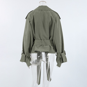 Jxwatcher Spring Autumn Fashion Cropped Double Breasted Button Windbreaker <strong>Coat</strong> Long Sleeves Belted <strong>Trench</strong> <strong>Coat</strong> Short for <strong>Women</strong> - Product Image 6