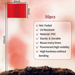 Bandiera della marcatura del cortile del prato in PVC rosso bandiera della marcatura del palo in acciaio 10*15*38cm marcatore della bandiera Survery dell'irrigazione del prato bandiera della marcatura di utilità gialla - Product Image 4