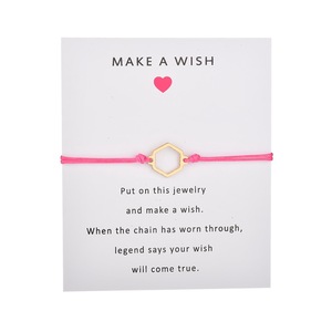 Bracciale di perline in oro caldo geometrico esagonale alla moda intrecciato fascino dell'<span class=keywords><strong>amicizia</strong></span> con carta dei desideri di anniversario personalizzabile - Product Image 1