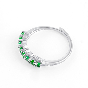 S925 <b>silver</b> <b>ring</b> <b>set</b> with natural A-grade jadeite of yonglv ice type. Fashion men's <b>ring</b>, women's style, adjustable design. - Product Image 2