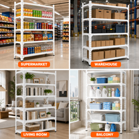 Étagère de rangement en acier profilé à 5 niveaux, robuste, réglable, blanche, avec cadre à fentes pour entrepôt et usine