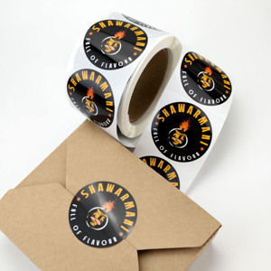 Tem nhãn sản phẩm tự dính tùy chỉnh, in ấn, chống thấm nước, chất liệu vinyl, <span class=keywords><strong>logo</strong></span> thương hiệu, hình tròn, dùng cho bao bì thực phẩm - Product Image 1