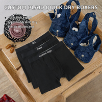 Boxer pour hommes adultes en coton/élasthanne tricoté à carreaux, respirant et à séchage rapide, avec ceinture personnalisée à logo haute élasticité de 4 cm