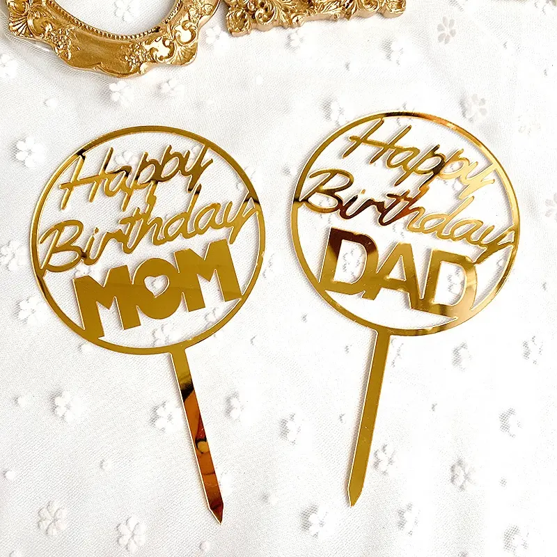 Adorno de acrílico para tarta de feliz cumpleaños, suministros de decoración para tarta de mamá y papá